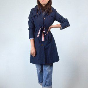 Tommy Hilfiger Navy Blue Button Up Lightweight Trench Coat, sz XS
